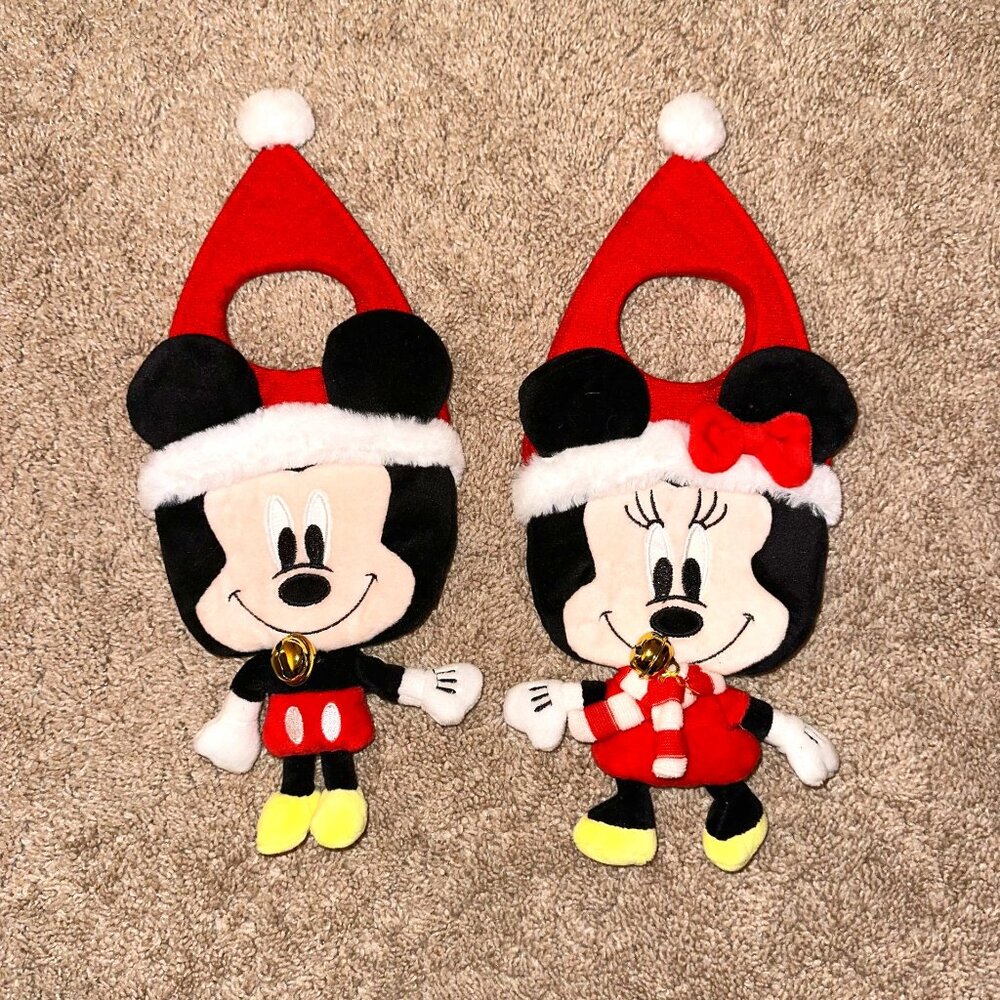 Disney Mickey & Minnie Mouse Set of 2 Christmas Holiday Plush Door Hangers